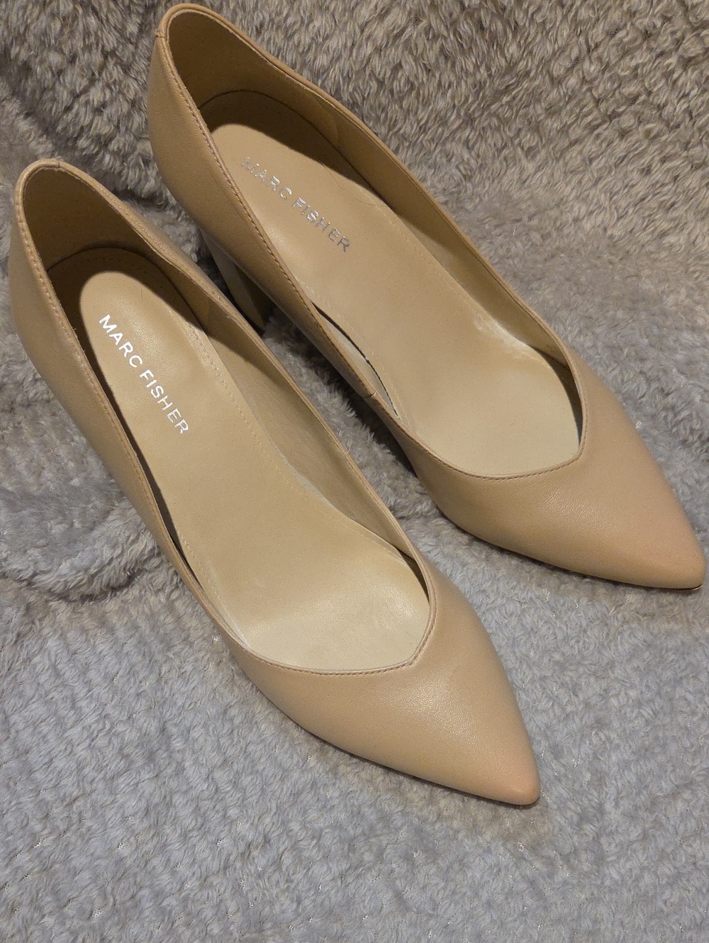 Marc Fisher Beige Leather Pointed-Toe Pumps